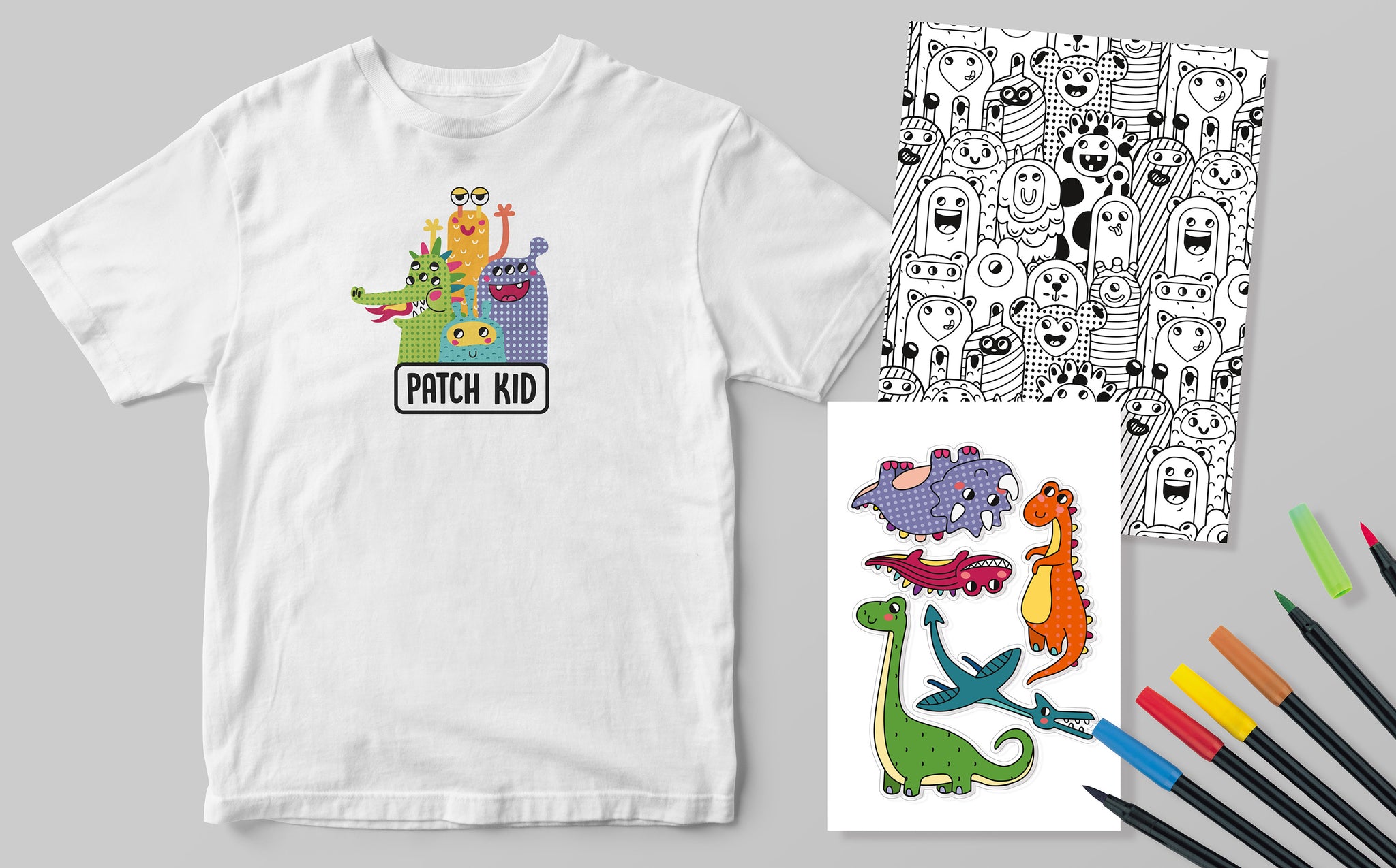 Patch Kid Blue Box Fun Combo T-Shirt/Stickers/Coloring sheet