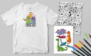 Patch Kid Blue Box Fun Combo T-Shirt/Stickers/Coloring sheet